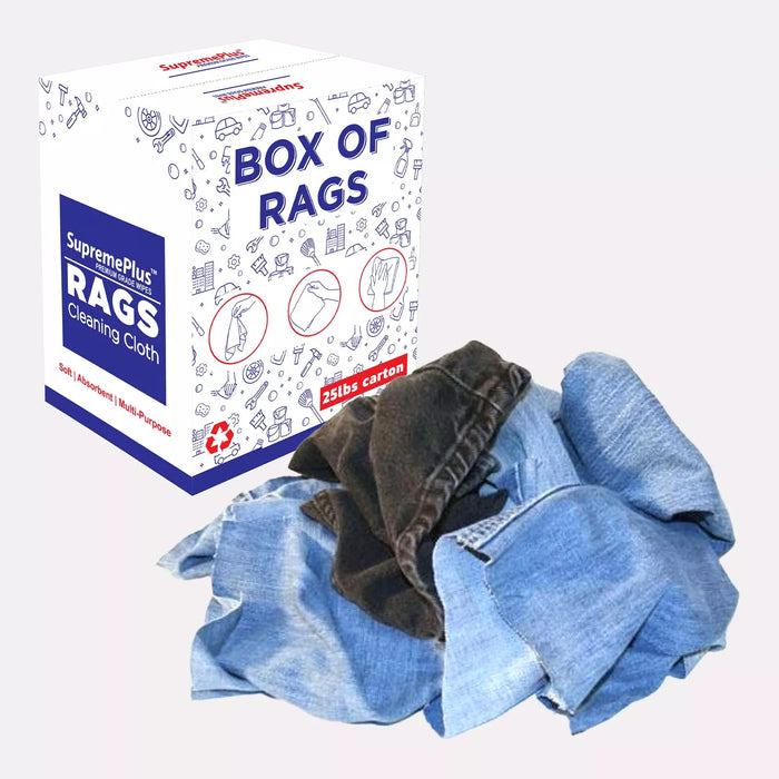 Recycled Denim Cloth Material Cleaning Rags - 25 lbs. Box