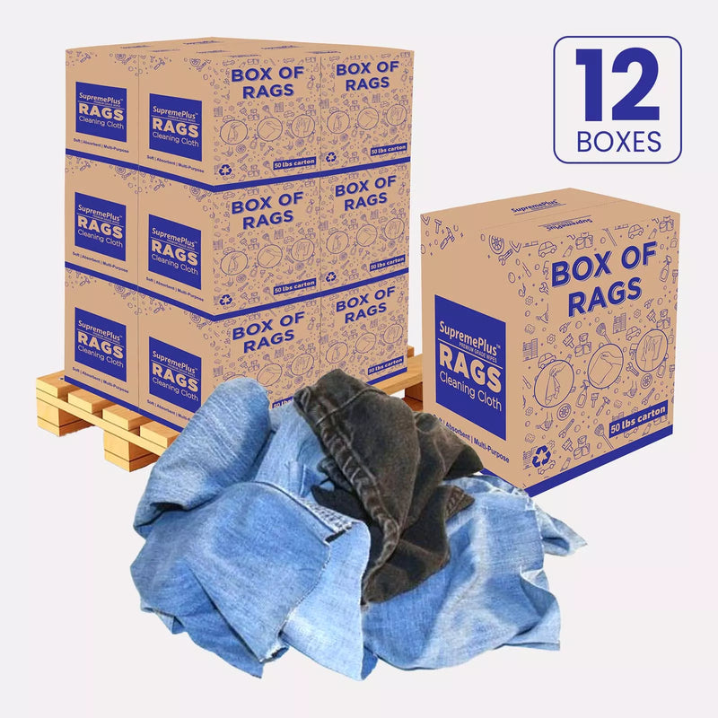 Recycled Denim Cloth Material Cleaning Rags - 600 lbs. Pallet - 12 x 50 lbs. Boxes