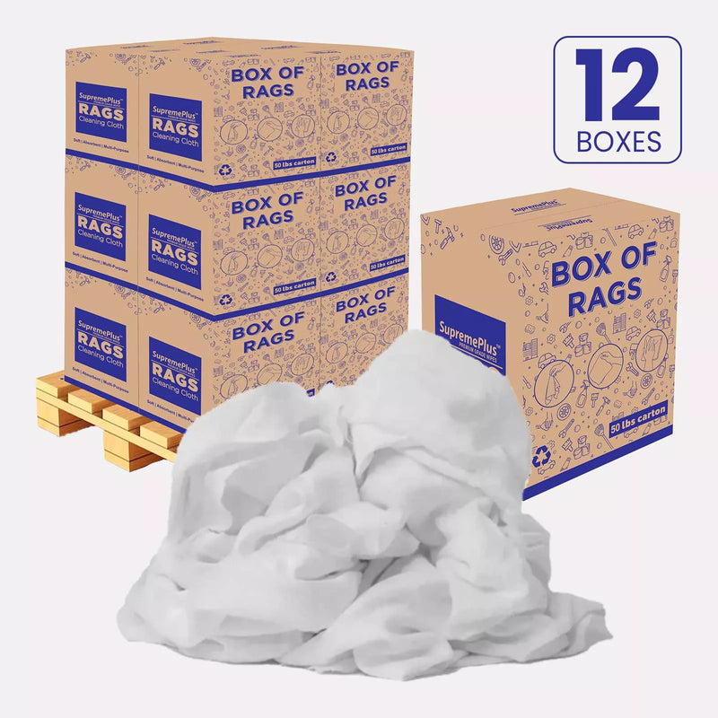 Recycled White Flannel (Polishing) Cleaning Rags - 600 lbs. Pallet - 12 x 50 lbs. Boxes