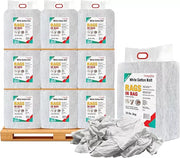 Recycled white knit T-shirt cleaning rags from Wiping Hub, industrial towels on pallet, 25 lbs bag for heavy-duty cleaning tasks.