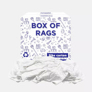 Recycled white knit industrial towels from Wiping Hub, 5 lbs box of reusable cleaning rags for industrial use.