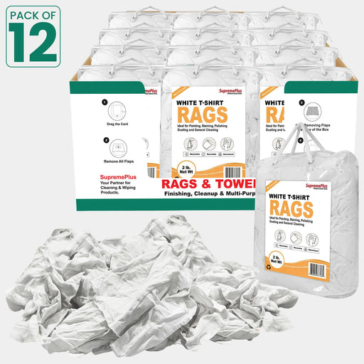 Recycled White Knit T-Shirt Cleaning Rags - 2 lbs. Bag - Pack of 12 - Wiping Hub