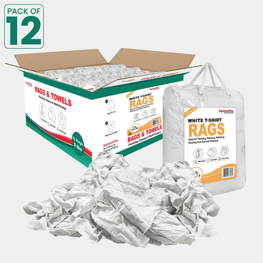 Recycled White Knit T-Shirt Cleaning Rags - 2 lbs. Bag - Pack of 12 - Wiping Hub