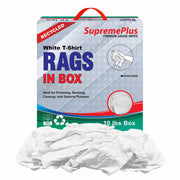 Recycled white knit industrial towels from Wiping Hub, 10 lbs box of reusable cleaning rags for industrial use
