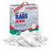 Recycled white knit industrial towels from Wiping Hub in a compressed 5-lb box, ideal for cleaning and wiping tasks.