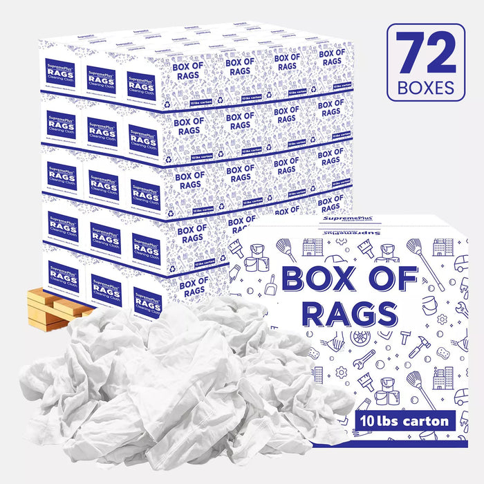 Recycled white knit industrial towels by Wiping Hub, 10lb pallet box of reusable cleaning rags for industrial use