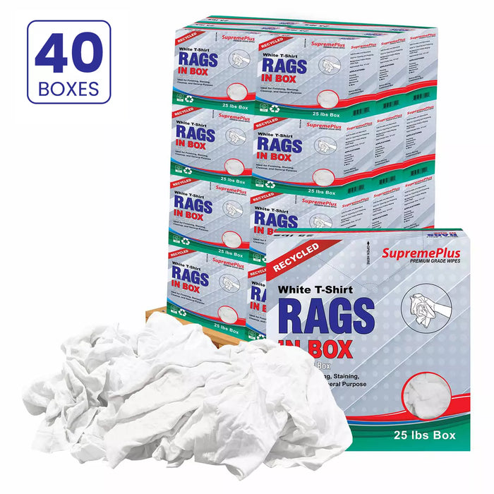 Recycled white knit industrial towels by Wiping Hub, 25lb pallet of reusable cleaning rags for industrial use.