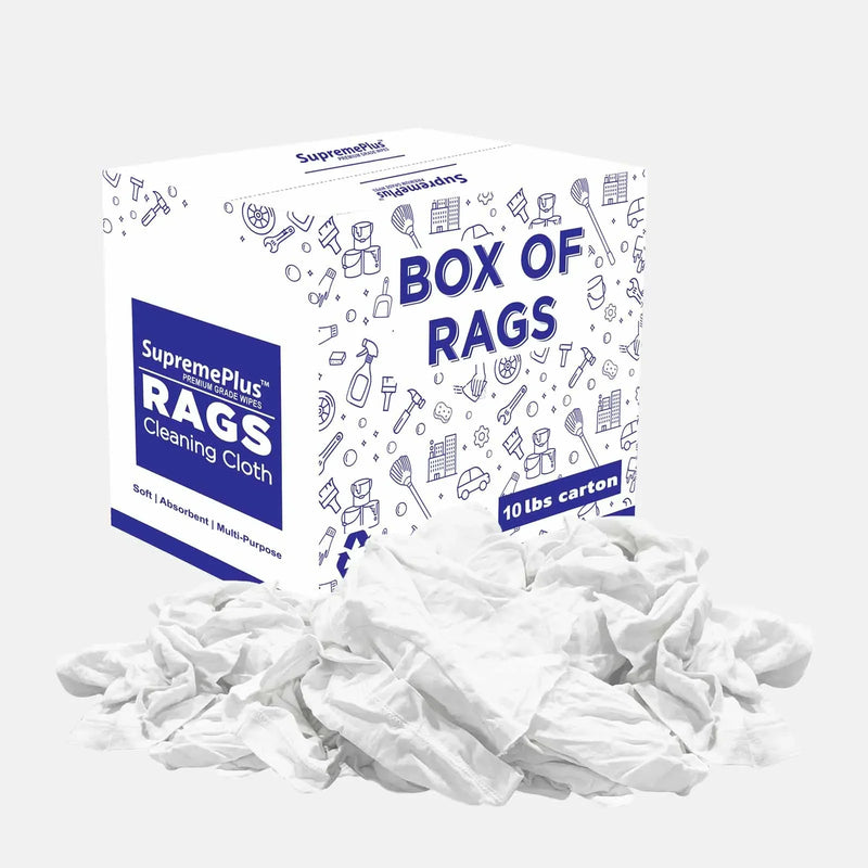 Recycled White Knit T-Shirt Cleaning Rags - 10 lbs. Box - Wiping Hub