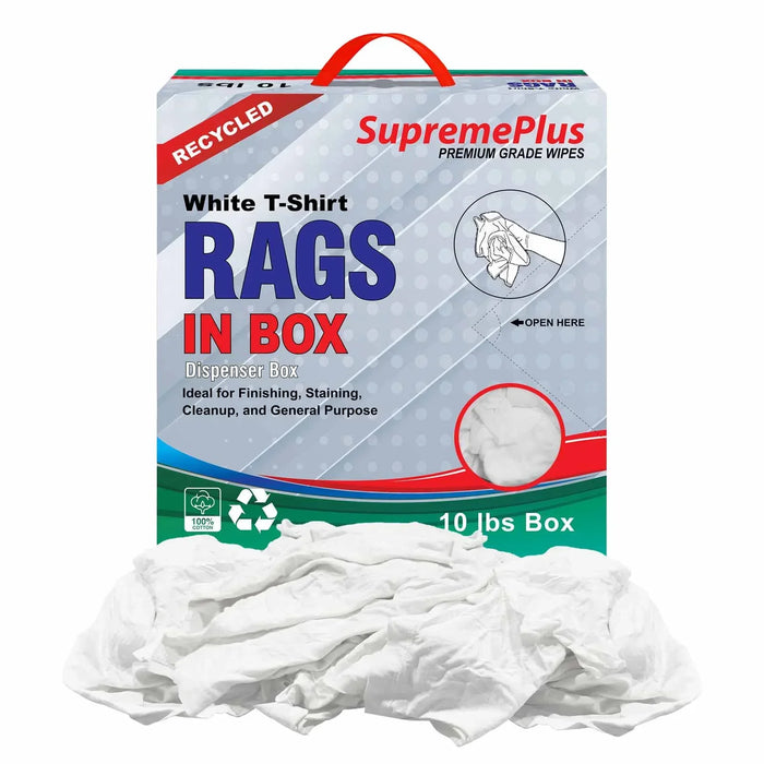 Recycled White Knit T-Shirt Cleaning Rags  - 10 lbs. Compressed Box - Wiping Hub