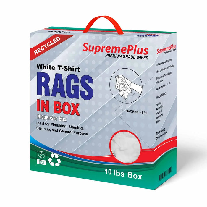 Recycled White Knit T-Shirt Cleaning Rags  - 10 lbs. Compressed Box - Wiping Hub