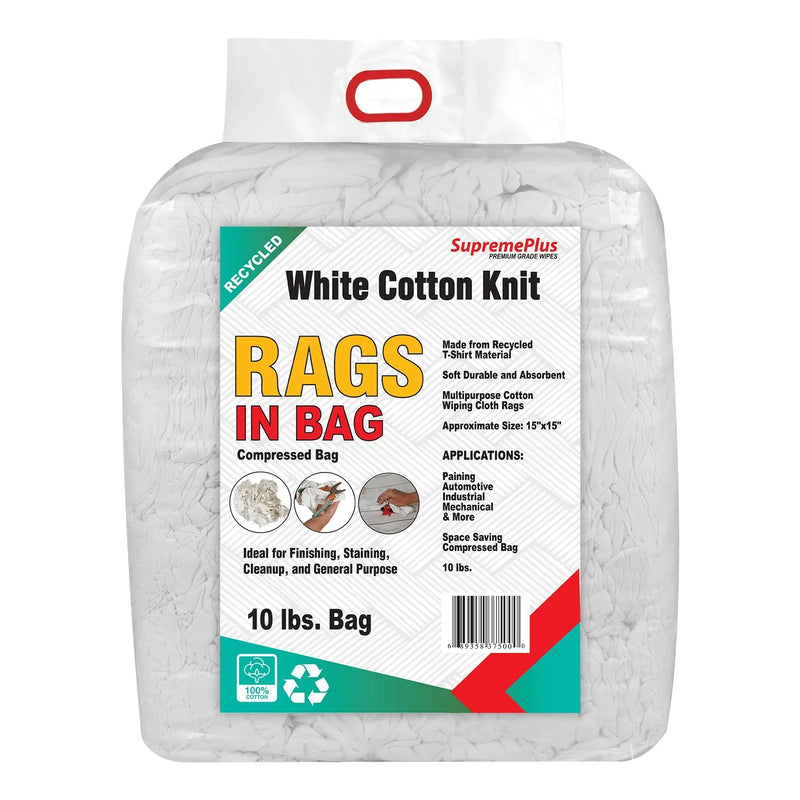 Recycled White Knit T-Shirt Cleaning Rags - 10 lbs. Bags - Wiping Hub
