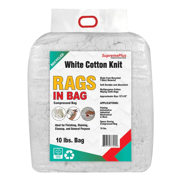 White Knit Recycled Cotton Cleaning Rags – 5 lbs - Wiping Hub