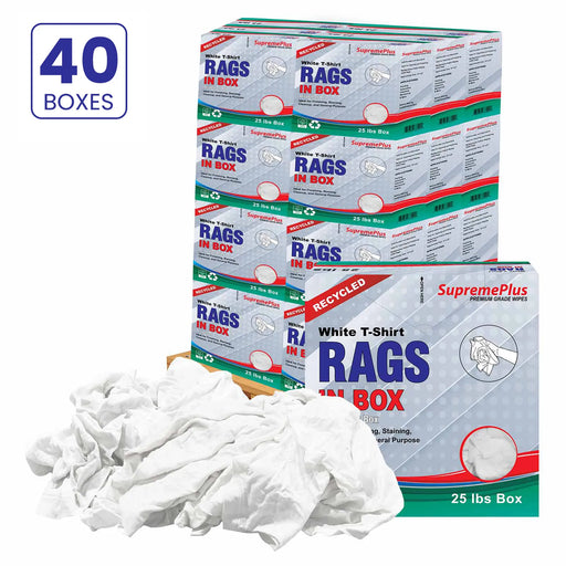 Recycled White Knit T-Shirt Cleaning Rags - 1000 lbs. Pallet - 40 x 25 lbs. Compressed Boxes - Wiping Hub
