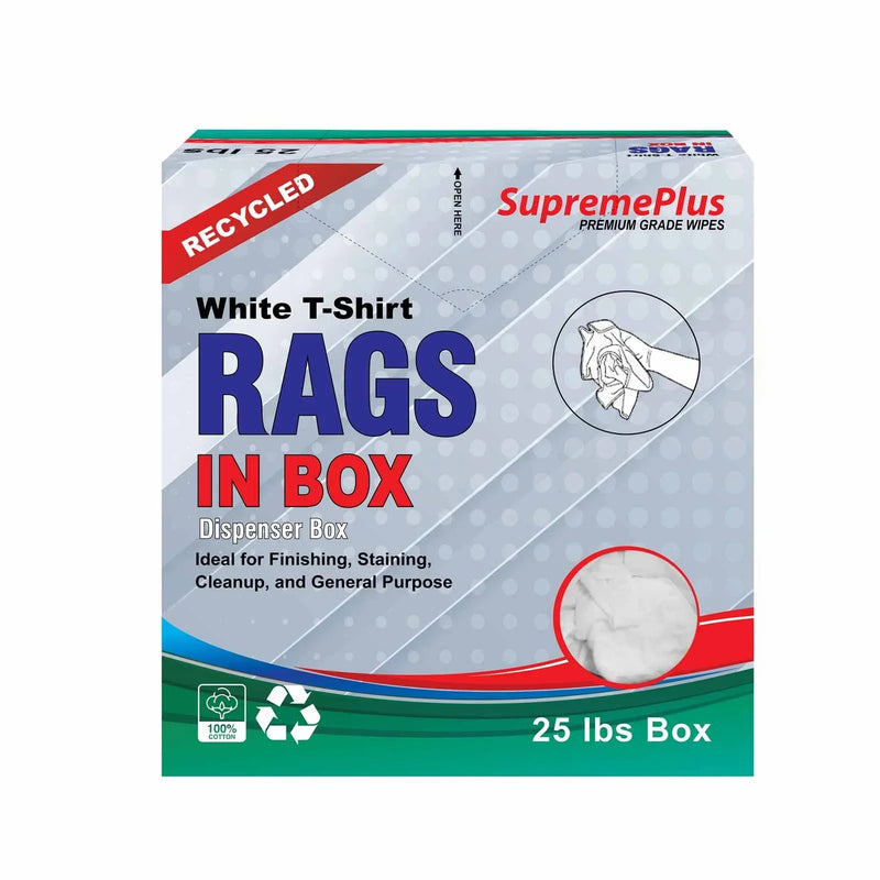 Recycled White Knit T-Shirt Cleaning Rags - 25 lbs. Compressed Box - Wiping Hub