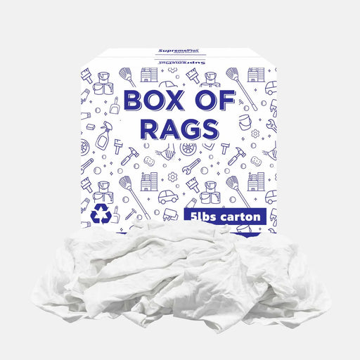 Recycled White Knit T-Shirt Cleaning Rags - 5 lbs. Box - Wiping Hub