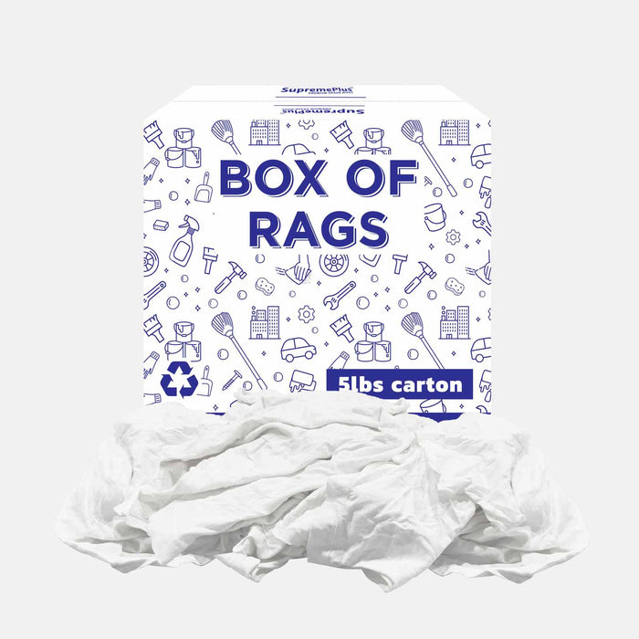 Recycled White Knit T-Shirt Cleaning Rags - 5 lbs Box - Wiping Hub