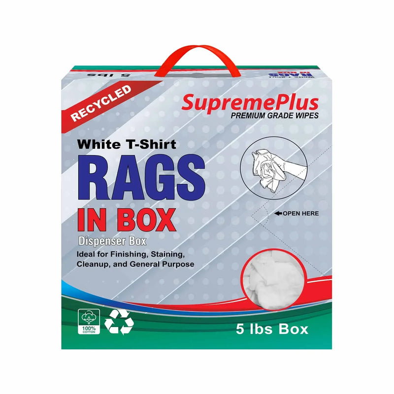 Recycled White Knit T-Shirt Cleaning Rags - 5 lbs. Compressed Box - Wiping Hub