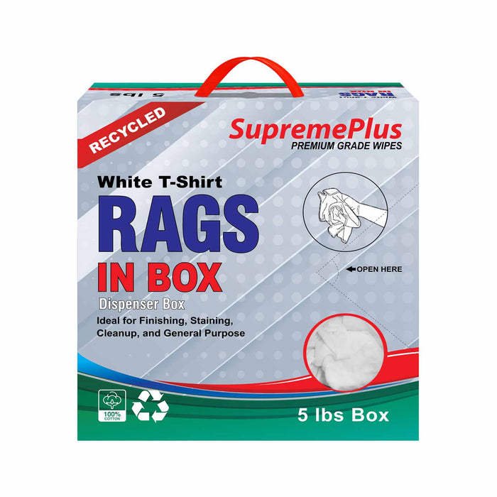 Recycled White Knit T-Shirt Cleaning Rags - 5 lbs Compressed Box - Wiping Hub