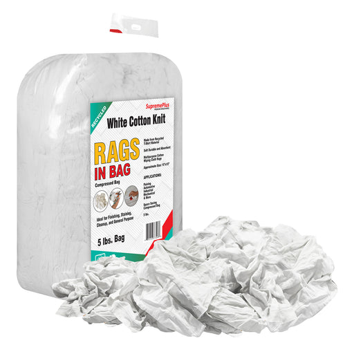Recycled White Knit T-Shirt Cleaning Rags - 5 lbs Bags - Wiping Hub