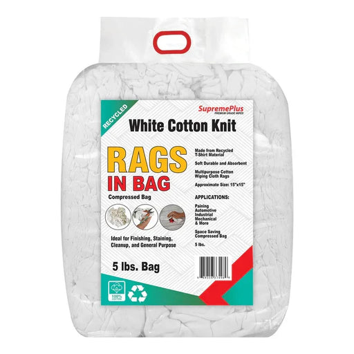 White Knit Recycled Cotton Cleaning Rags – 5 lbs - Wiping Hub