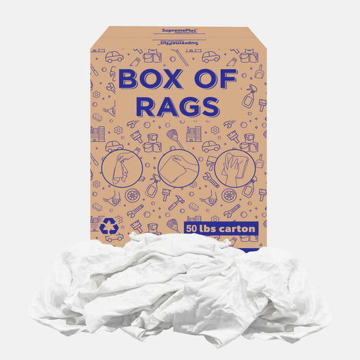 Recycled White Knit T-Shirt Cleaning Rags - 50 lbs Box - Wiping Hub