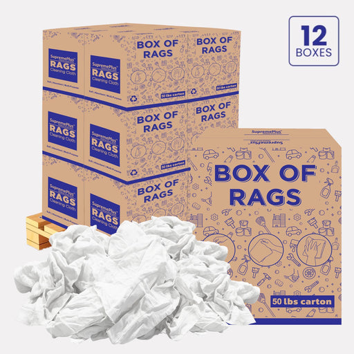Recycled White Knit T-Shirt Cleaning Rags - 600 lbs Pallet - 12 x 50 lbs Boxes - Wiping Hub