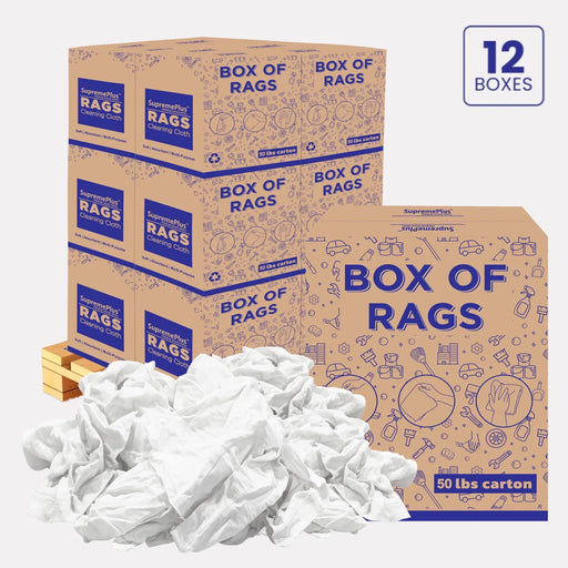 Recycled White Knit T-Shirt Cleaning Rags - 600 lbs. Pallet - 12 x 50 lbs. Boxes - Wiping Hub