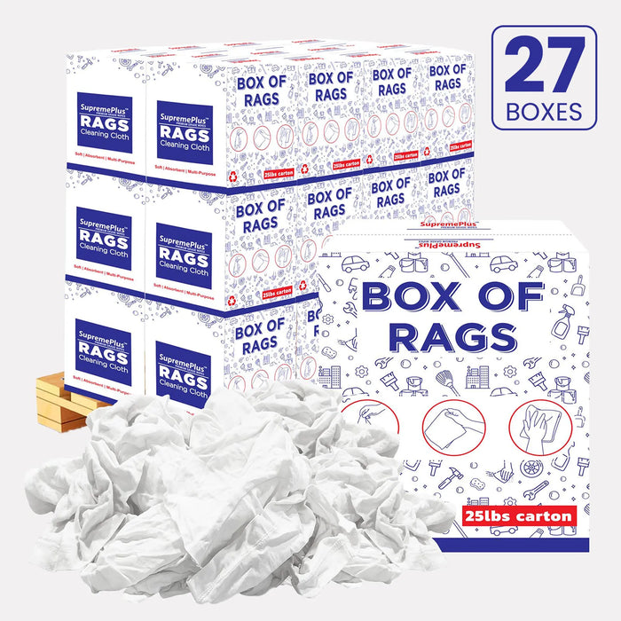 Recycled White Knit T-Shirt Cleaning Rags - 675 lbs. Pallet - 27 x 25 lbs. Boxes - Wiping Hub