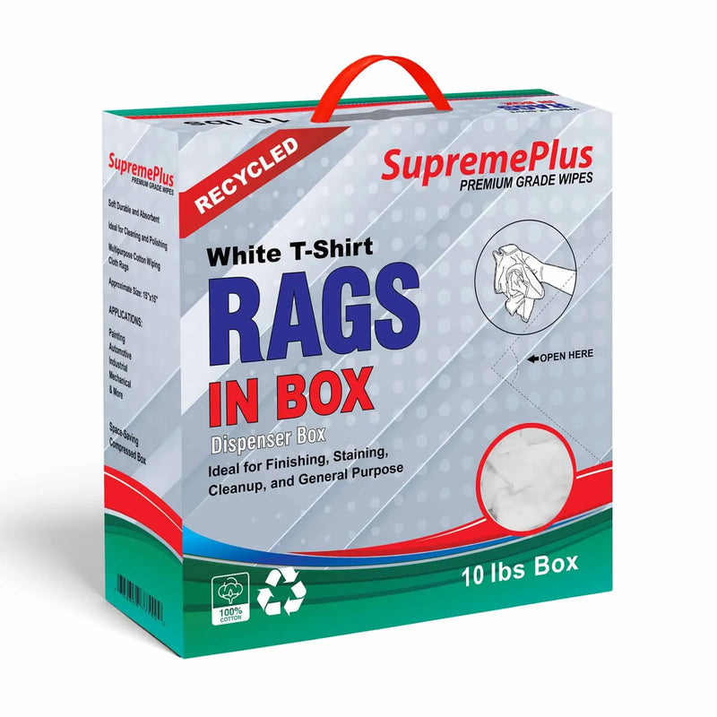 Recycled White Knit T-Shirt Cleaning Rags - 960 lbs. Pallet - 96 x 10 lbs. Compressed Boxes - Wiping Hub