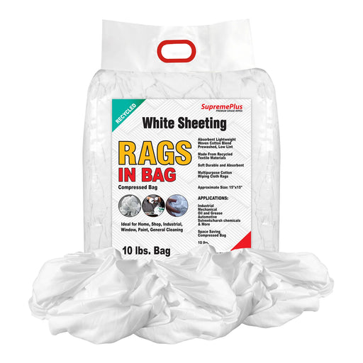 Recycled White Sheeting Cleaning Rags - 10 lbs. Bag - Wiping Hub