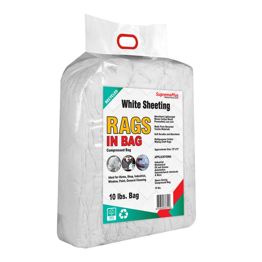 Recycled White Sheeting Cleaning Rags – 10 lbs Compressed Bag – Wiping Hub
