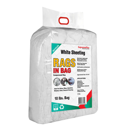 Recycled White Sheeting Cleaning Rags - 10 lbs. Bag - Wiping Hub