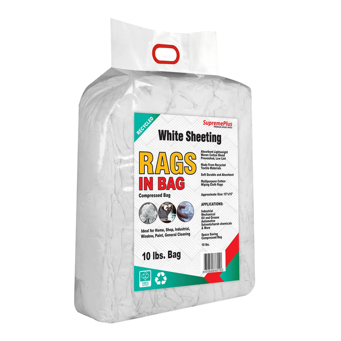 Recycled White Sheeting Cleaning Rags - 10 lbs. Bag - Wiping Hub