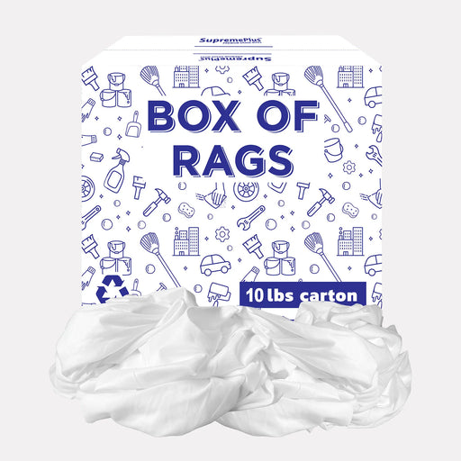 Recycled White Sheeting Cleaning Rags - 10 lbs. Box - Wiping Hub