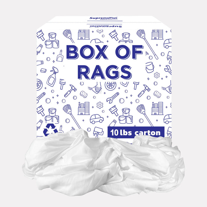 Recycled White Sheeting Cleaning Rags - 10 lbs. Box - Wiping Hub
