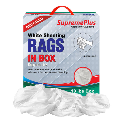 
Recycled White Sheeting Cleaning Rags – 10 lbs Compressed Box – Wiping Hub