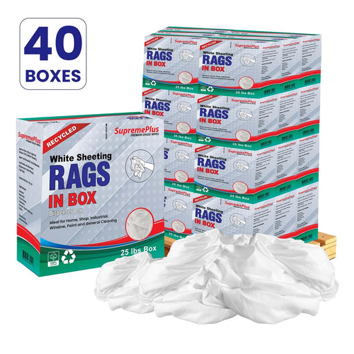 Recycled White Sheeting Cleaning Rags - 1000 lbs Pallet 40x25 lbs Compressed Box - Wiping Hub