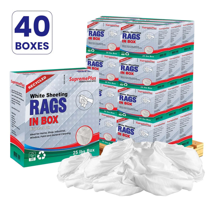 Recycled White Sheeting Cleaning Rags - 1000 lbs Pallet 40x25 lbs Compressed Box - Wiping Hub