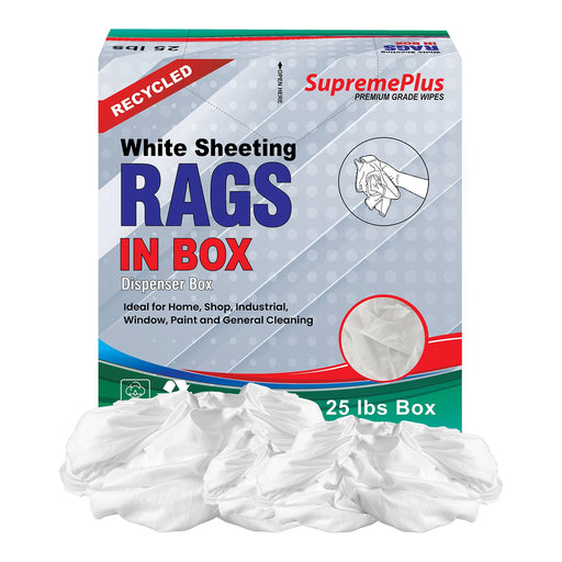 Recycled White Sheeting Cleaning Rags - 25 lbs. Compressed Box - Wiping Hub