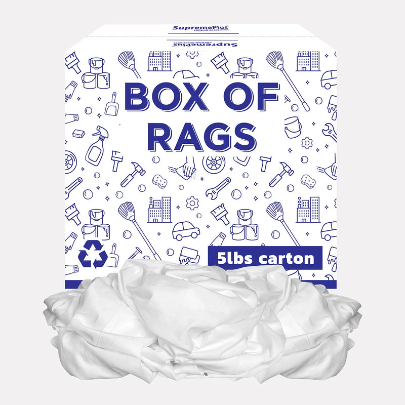 Recycled White Sheeting Cleaning Rags - 5 lbs. Box - Wiping Hub