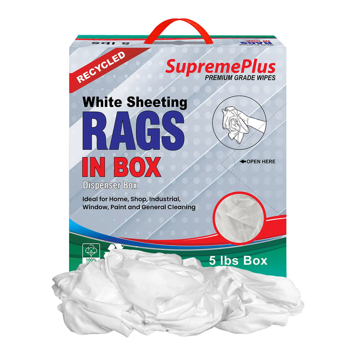 Recycled White Sheeting Cleaning Rags - 5 lbs. Compressed Box - Wiping Hub
