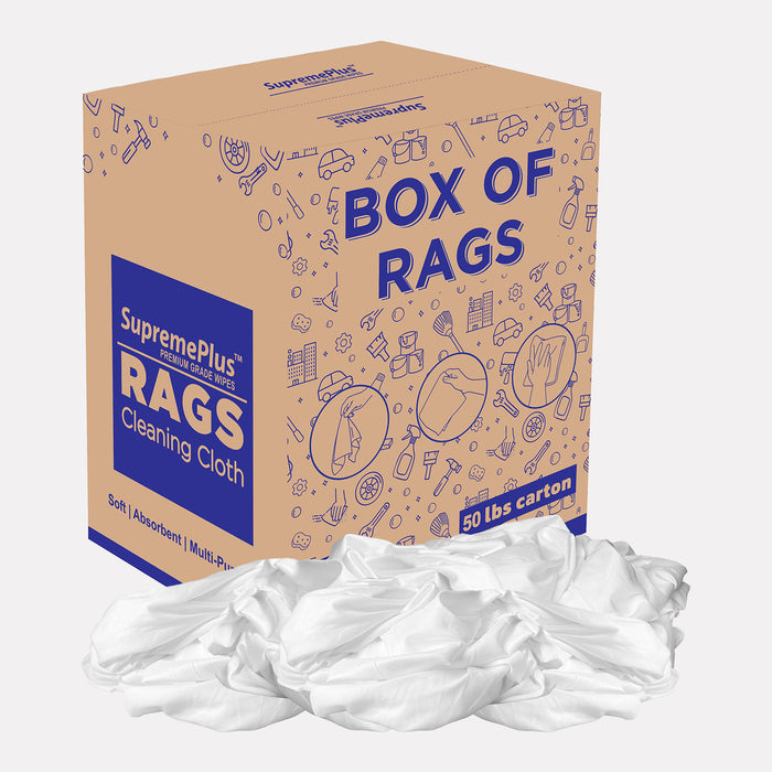 Recycled White Sheeting Cleaning Rags – 50 lbs Box – Wiping Hub