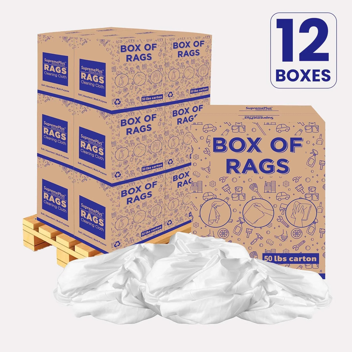 Recycled White Sheeting Cleaning Rags - 600 lbs. Pallet - 12 x 50 lbs ...