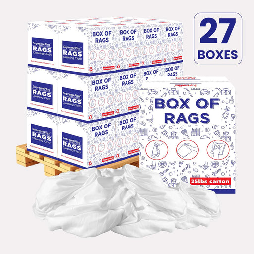 Recycled White Sheeting Cleaning Rags – 675 lbs Pallet – 27 × 25 lbs Boxes – Wiping Hub
