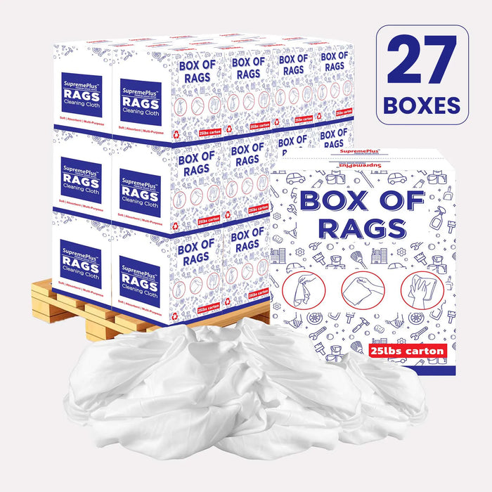 Recycled White Sheeting Cleaning Rags – 675 lbs Pallet – 27 × 25 lbs Boxes – Wiping Hub