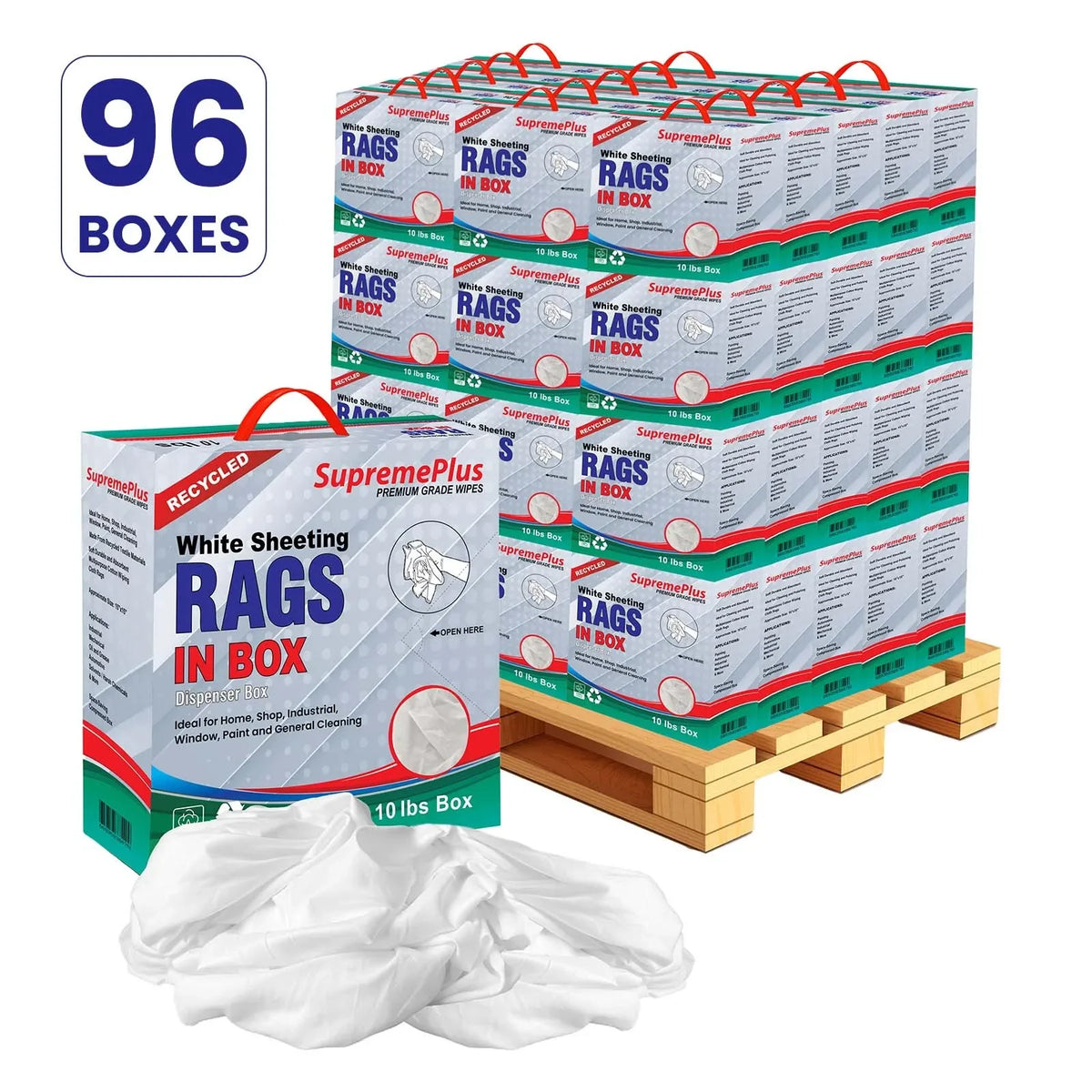 Recycled White Sheeting Cleaning Rags - 960 lbs. Pallet - 96 x 10 lbs ...