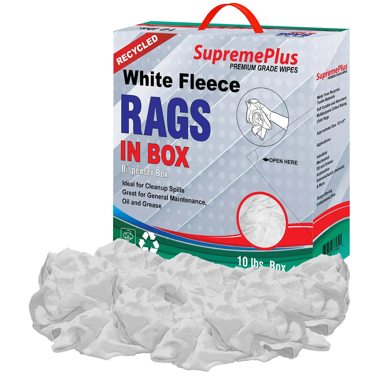 Recycled White Sweatshirt Cleaning Rags 10 lbs. Compressed Box — Wiping Hub