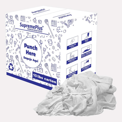 Recycled White Sweatshirt Cleaning Rags 10 lbs. Box - Wiping Hub
