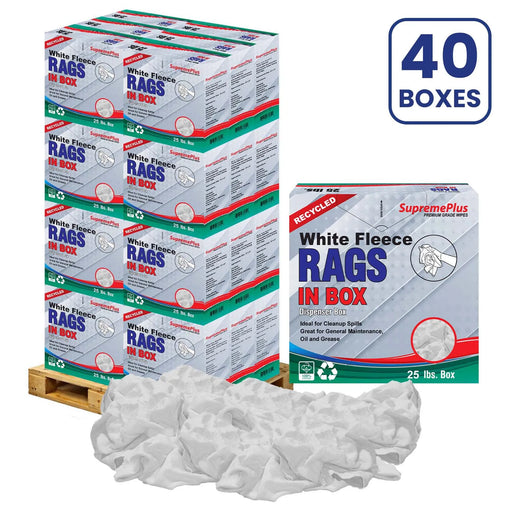 Recycled White Sweatshirt Cleaning Rags 1000 lbs. Pallet - 40 x 25 lbs. Compressed Box - Wiping Hub