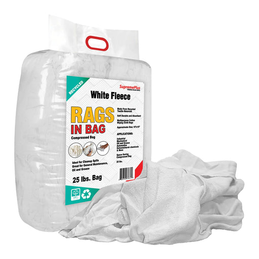 Recycled White Sweatshirt Cleaning Rags 25 lbs. Bag - Wiping Hub